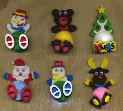 6 x 3D Pompom Toppers - Reindeer, Snowman, Santa